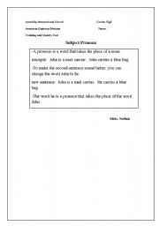 English worksheet: explain pronoun