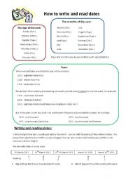 English Worksheet: How to write and read dates