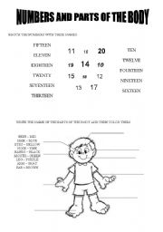 English Worksheet: Numbers and parts of the body