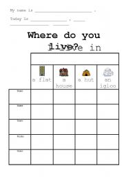 English worksheet: Worksheet : Where do you live? I live in a ........