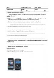 English Worksheet: 9th form end term test n2