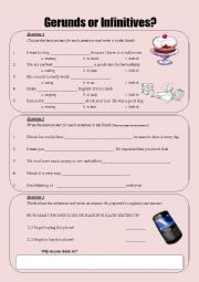 English Worksheet: Gerunds versus Infinitives