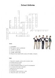 English Worksheet: School Uniforms Crossword
