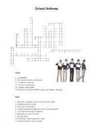 English worksheet: School Uniforms Crossword