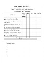 English worksheet: Sentence Auction