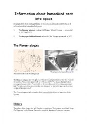 English worksheet: Information about humankind sent into space