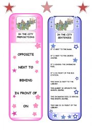 IN THE CITY BOOKMARKS - prepositions + sentences