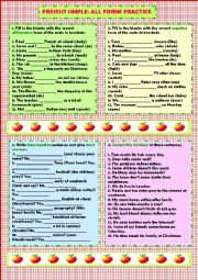 English Worksheet: Present simple: all forms practice