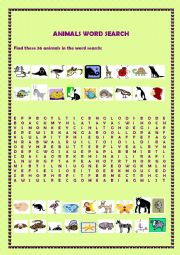 English Worksheet: Animals word search