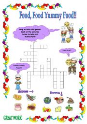 English Worksheet: Food Crossword!