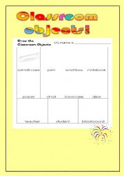 English worksheet: CLASSROOM OBJECTS