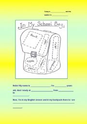 English Worksheet: MY BACKPACK