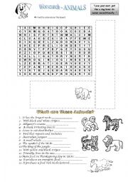 English Worksheet: Wordsearch - Animals