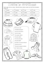 English Worksheet: Kates clothes (editable)