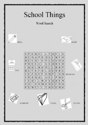 English worksheet: School Things - word search