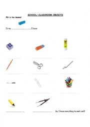 English worksheet: SCHOOL/ CLASSROOM OBJECTS