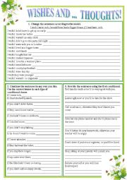 English Worksheet: Whishes and thoughts