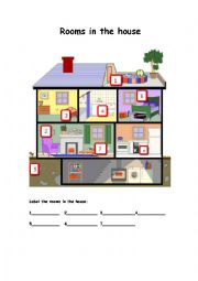 English Worksheet: rooms in the house. Label the rooms in the house