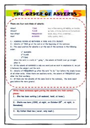 English Worksheet: The order of Adverbs
