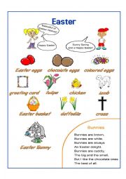 English Worksheet: Easter Pictionary + Poem