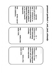 English worksheet: present perfect + yet, just, already