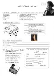 English Worksheet: Adele, someone like you