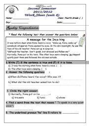 English Worksheet: Comprehension work sheet grade 4 ( English world)