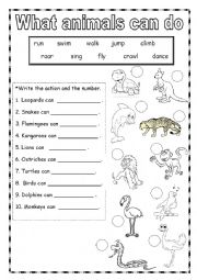 English Worksheet: Animal Abilities