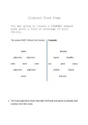 English Worksheet: Diamond Food Poem
