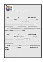 English Worksheet: Write about yourself
