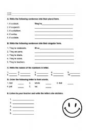 English Worksheet: singular / plural