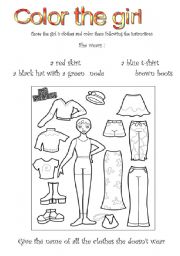 English Worksheet: Color the girl