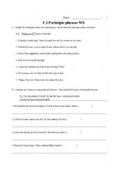 English worksheet: Participle phrase WS with answers