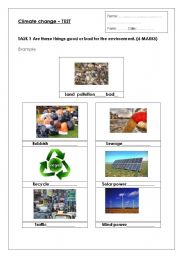 English Worksheet: Climate change Environment  Test