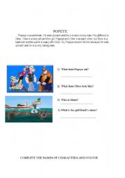 English worksheet: popeye worksheet