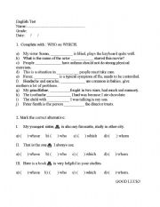 English worksheet: Test Who or which