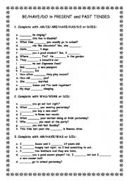 English Worksheet: BE/HAVE and DO in PRESENT and PAST TENSES