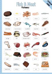 English Worksheet: FISH & MEAT - PICTIONARY
