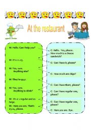 English Worksheet: AT THE RESTAURANT