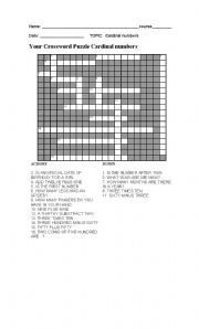 English worksheet: Cardinal Numbers crossword puzzle