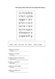 English Worksheet: countries