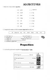 English Worksheet: Adjectives / Prepositions of place