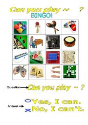 English worksheet: Can You Play.....? Bingo