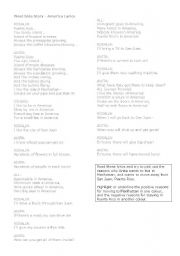 English Worksheet: Migration/ West side story lyrics