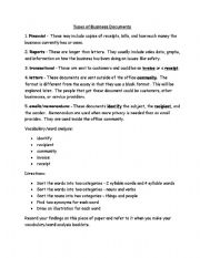 English Worksheet: Types of Business Documents