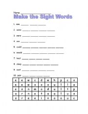 English Worksheet: Sight Word Cut and Paste