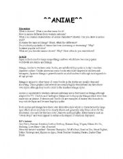English worksheet: Anime discussion handout