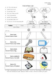 English worksheet: I have a car - I do not have a bike
