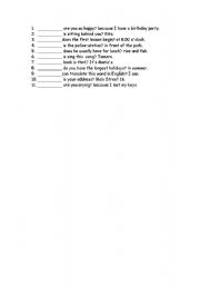 English Worksheet: question word