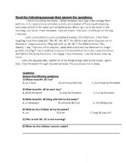 English worksheet: reading comprehention passage